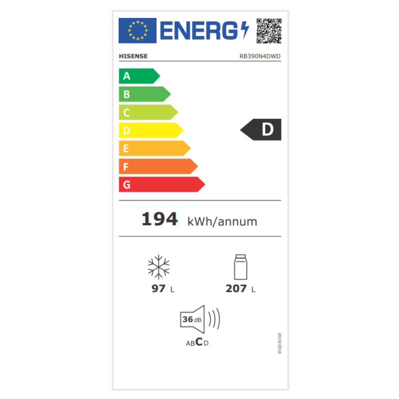 FRICOM. Hisense RB390N4DWD 186x60 CM NF Blanco